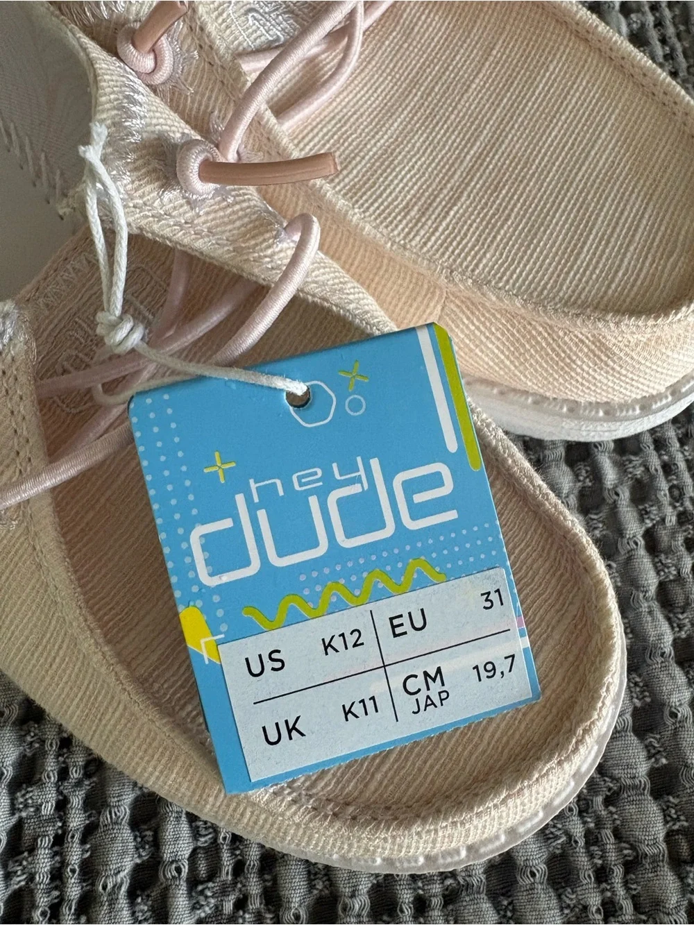 Hey Dude Kids Natural/Cream Canvas Slip-On Sneakers with Pink Laces